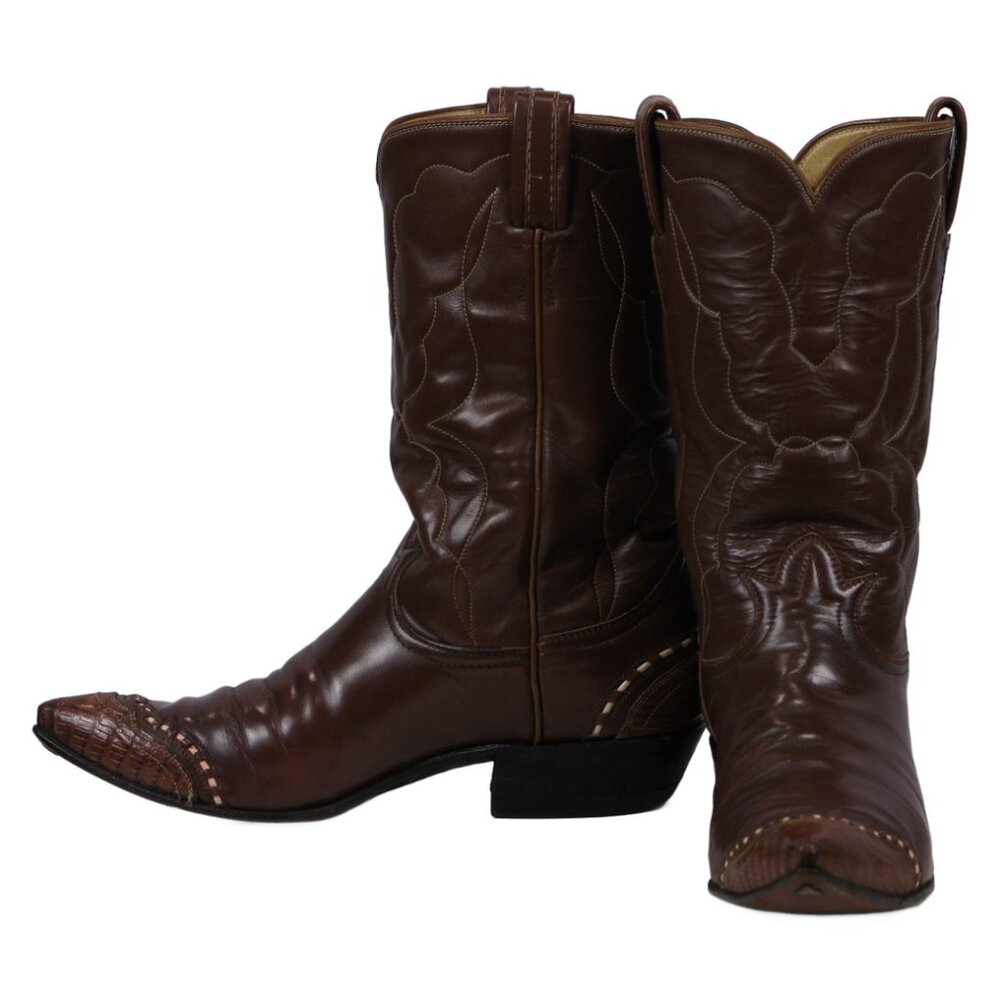 Tony Lama Brown Wingtip Cowboy Western Boots Vintage US Made El Paso TX Men 9.5